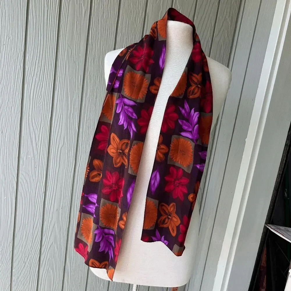 Vintage 90s Travis Ayers Silk Scarf – Bold Floral Print Retro Accessory